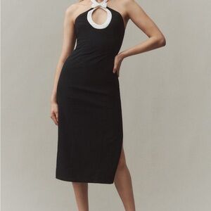 BHLDN VICTORIA BOW HALTER CUTOUT MIDI DRESS